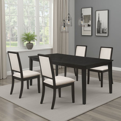 Lela   Extendable Dining Table And 6 Chair Set, Black And Ivory