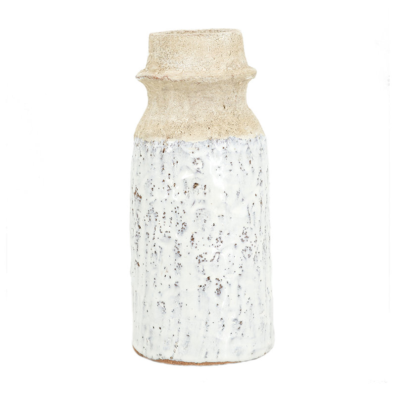 Cylindrical Terracotta Flower Vase - Earthy White - D4.5x10.5"