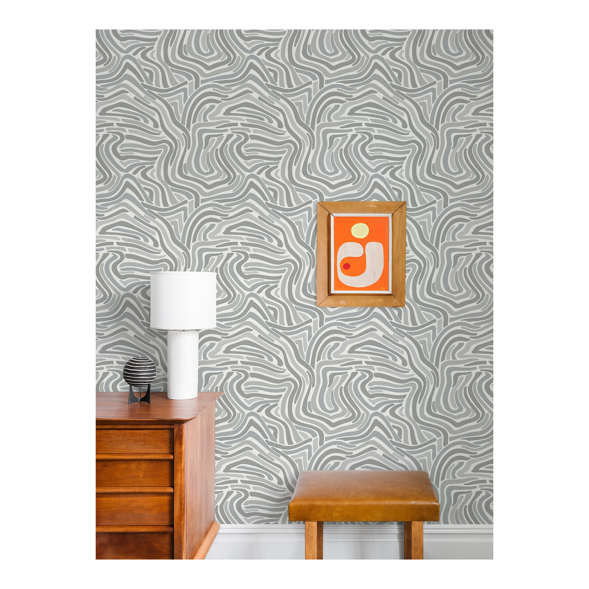 Rumley Mid-Century Peel & Stick Geometric Wallpaper, Gray