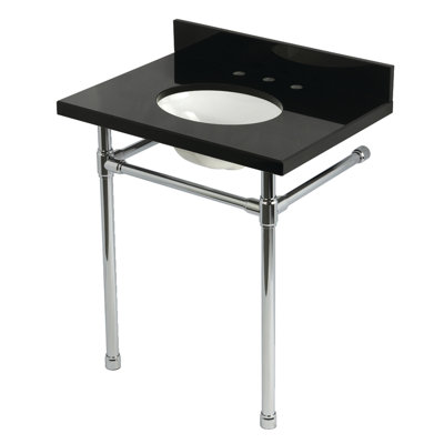 Lavabo console en granit noir de 30 pouces avec pieds en acier inoxydable Kingston Dreyfuss Kingston (8 pouces, 3 trous)