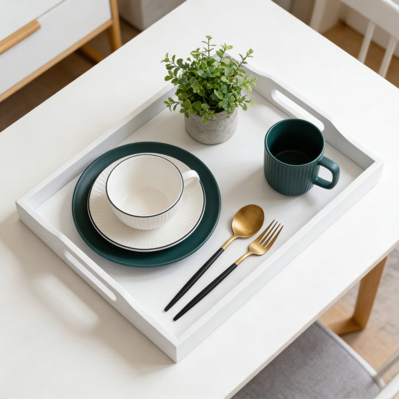 Bamboo Serving Tray With Handles, Multi-Purpose Ottoman Tray For Food, Drinks, And Home Organization, Decorative Storage Platter For Living Room, Kitchen, Bedroom, And Bathroom