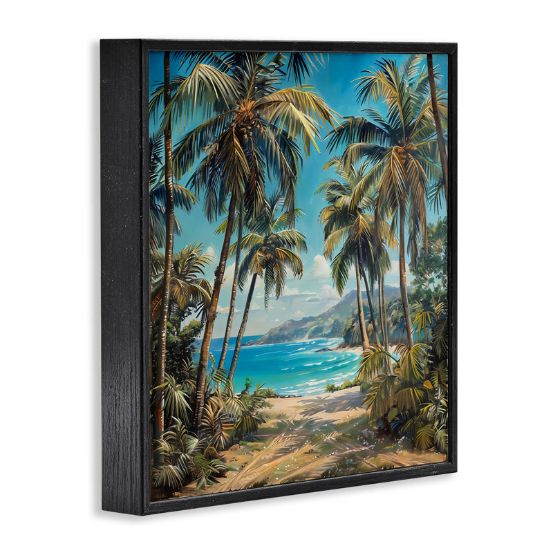 "Entre les palmiers", estampe numérique, design par LSR Creative Studio, H 17 po x l 17 po, Giclée encadrée noir minuit