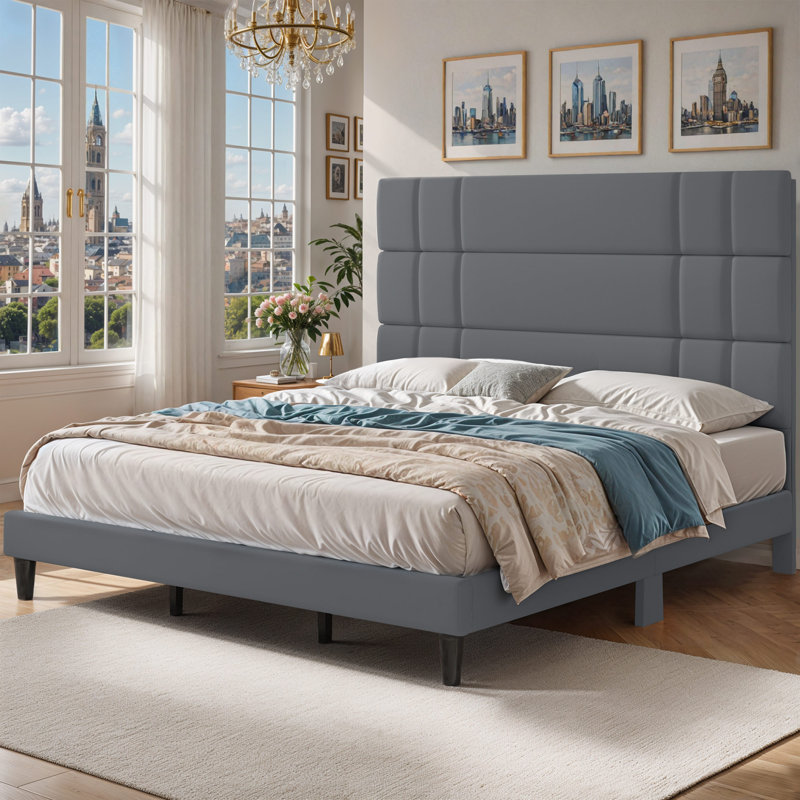 Lit plateforme tapissier Kestra, Très grand, gris