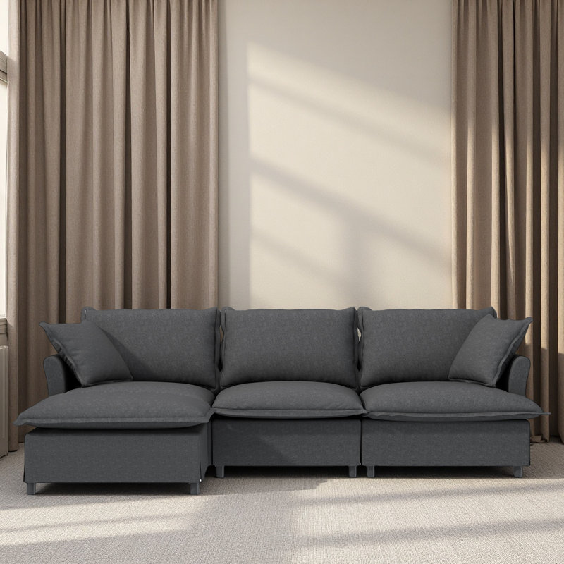 Canapé modulaire avec repose-pieds Chenille, Gris