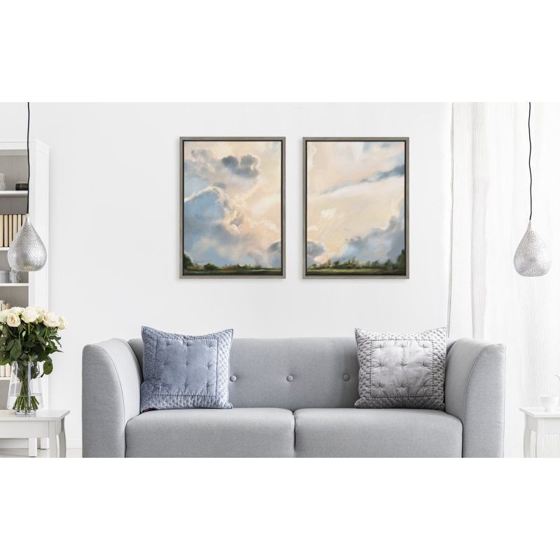 «Clouds» par Mary Sparrow, ensemble d'art mural sur toile encadrée, gris, 18 po x 24 po