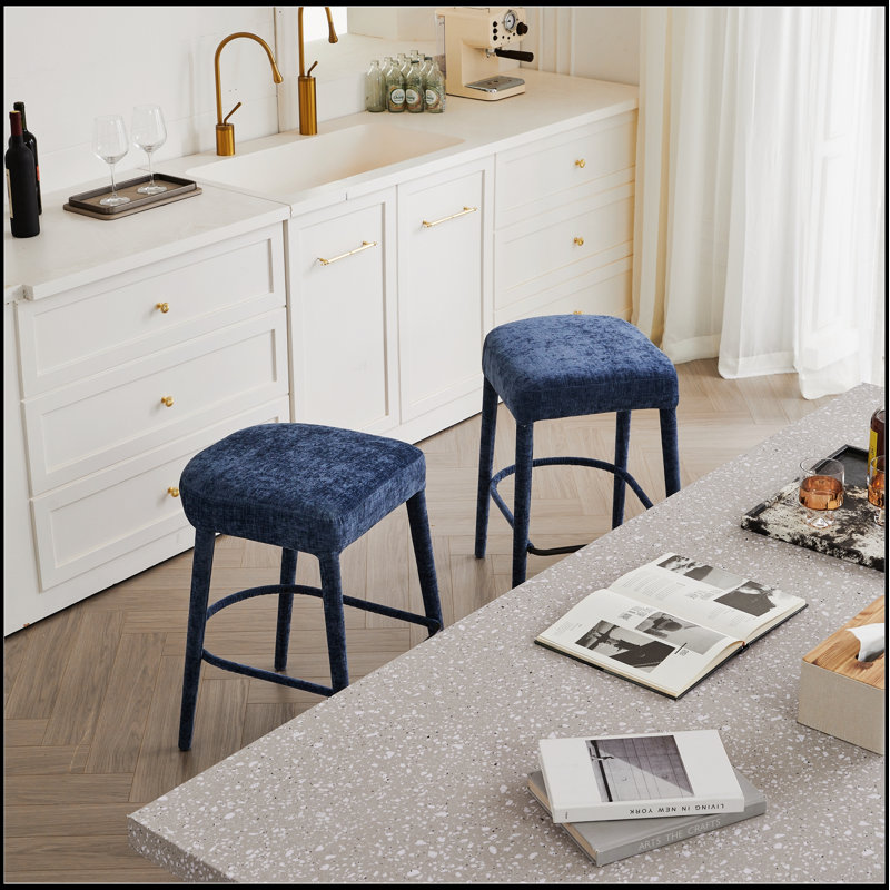 Tabouret de bar rembourré sans dossier en tissu - siège rembourré confortable avec pieds et repose-pieds robustes, siège peu encombrant pour îlot de cuisine, comptoir de salle à manger et pub, 2 ensembles