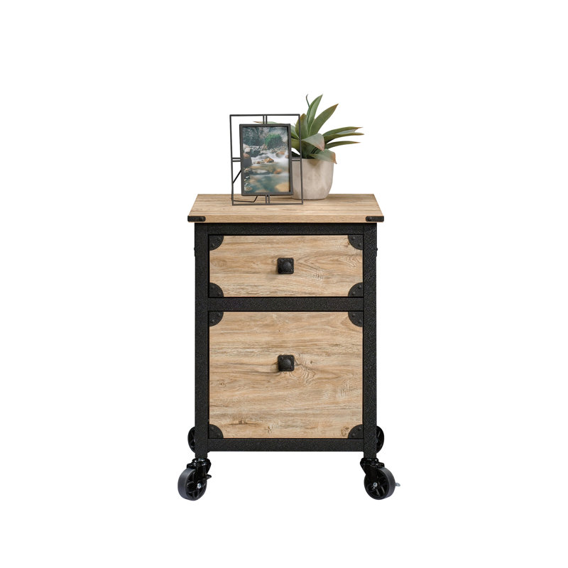 Piédestal de dossier beige et naturel récupéré - idéal pour le rangement de bureau, mouvement de tiroir en douceur avec glissières en métal, roulettes suspendues pleine extension de format lettre, poste de travail d'aspect industriel,