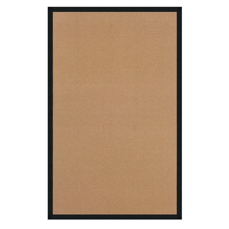Nannette Handmade Dark Beige Berber with Black Cotton Border Made in the USA Area Rug, Rectangle 8'9" x 12'