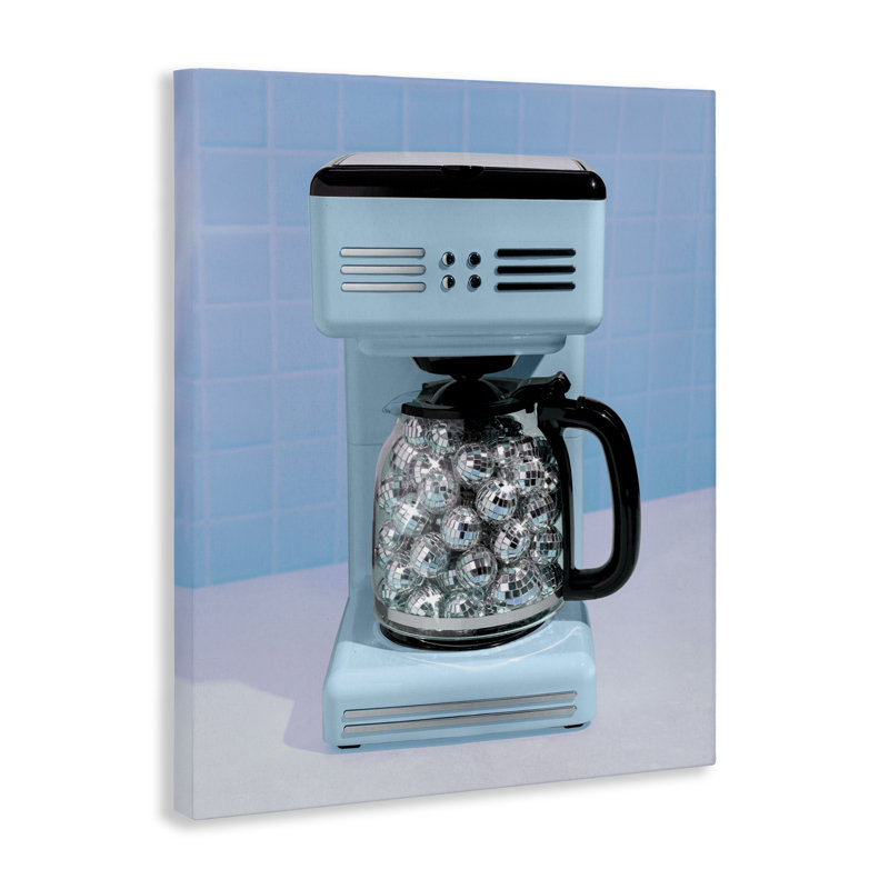 Machine à café disco sur toile bleue, design par Lish Creative, 40 x 30