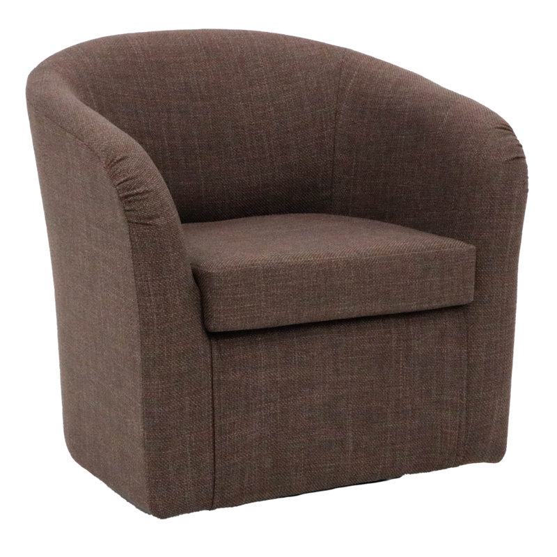 Upholstered Swivel Barrel Chair, Brown Polyester Blend