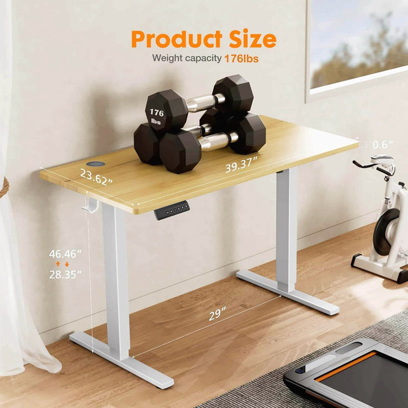 Bureau électrique ergonomique à hauteur réglable pour travailler debout et assis, 40 po x 24 po, Jaune / blanc