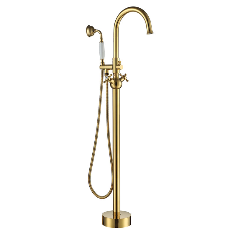 2 Handle Freestanding Tub Filler with Diverter, Titanium Gold