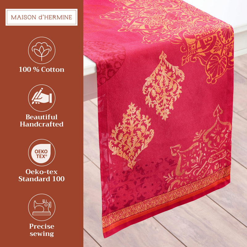 Maison d' Hermine Table runner 100% Cotton Single Layer Table Runners 72 inches long for Thanksgiving Christmas Decorations Home Kitchen Dining Party Wedding (Versailles, 14.5" x 72")