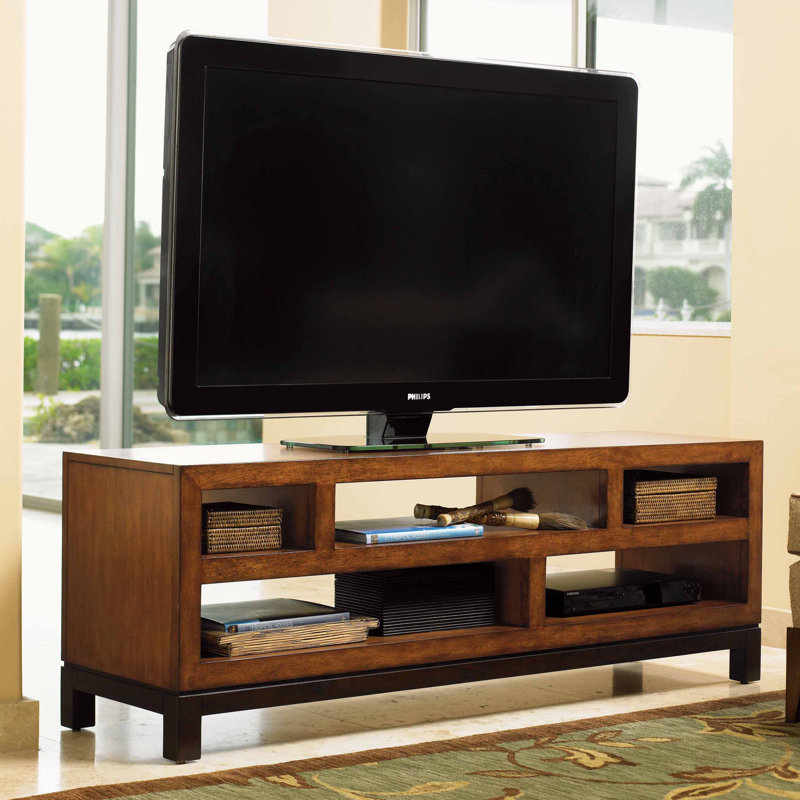 Transitional Sienna Bali Brown Media Console with Cabinet
