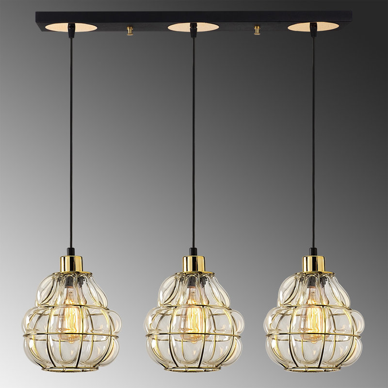 Luminaire suspendu pour îlot de cuisine à 3 lumières Margolis, Noir / or