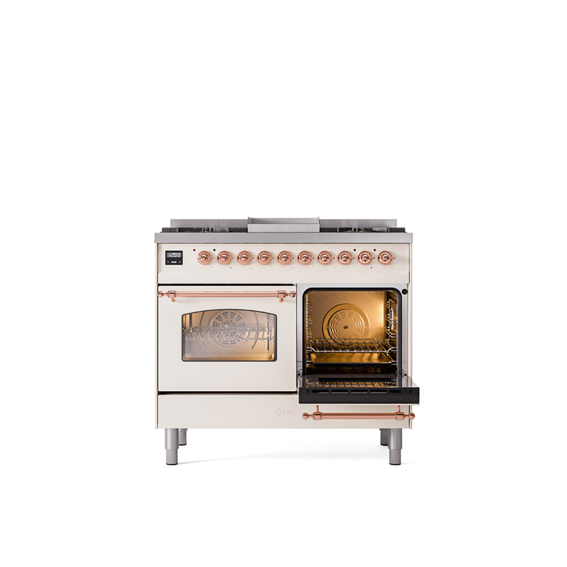 ILVE Nostalgie II 40 in Dual Fuel Range, Natural Gas, Antique White/Copper