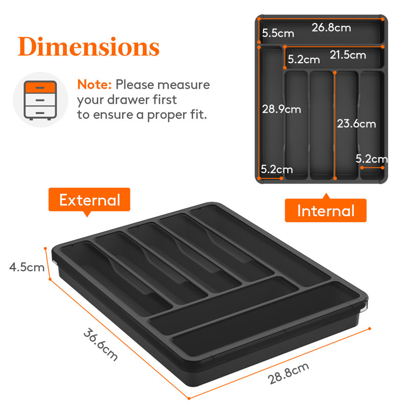 Cutlery Drawer Organiser With Lid, Plastic Small Cutlery Tray For Kitchen Drawer, Utensil Flatware Silverware Holder Divider For Spoons Forks Knives Tableware, 7 Compartment, Black