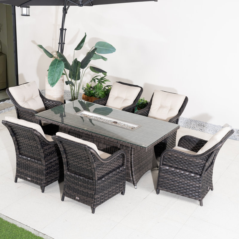 6 - Person Wicker Patio Dining Set With Rectangular Table , Cushions Included