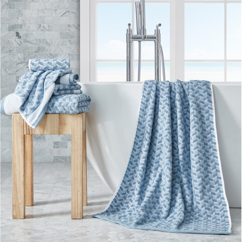 Nautica 6 Piece 100% Cotton Towel Set, Zane Blue Chevron