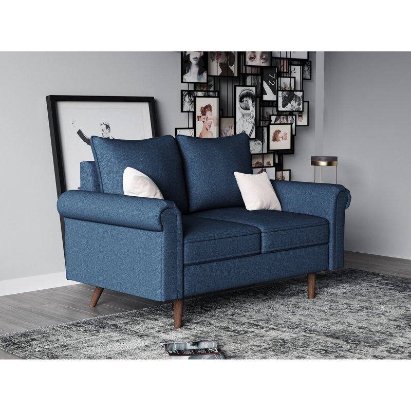 Causeuse à accoudoirs évasés 54 po Gail, Polyester bleu foncé