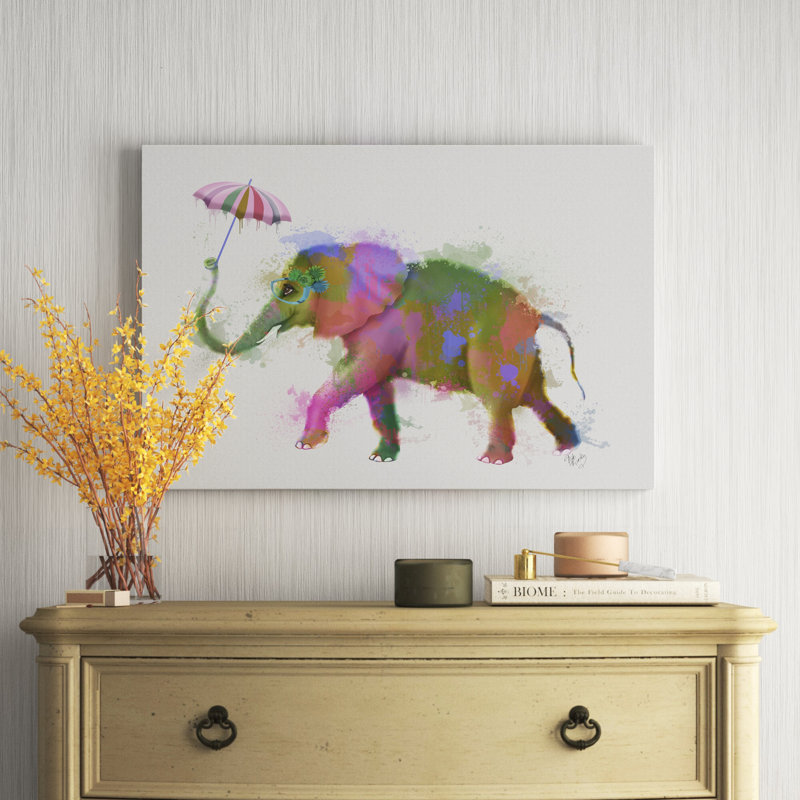 Rainbow Splash Elephant by Fab Funky - Painting, 61cm H x 91cm W, Wrapped Canvas