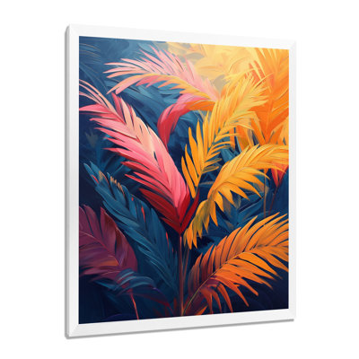 Impression sur toile orange, feuilles de palmier roses - Vibrant Dreams - palmiers et palmiers