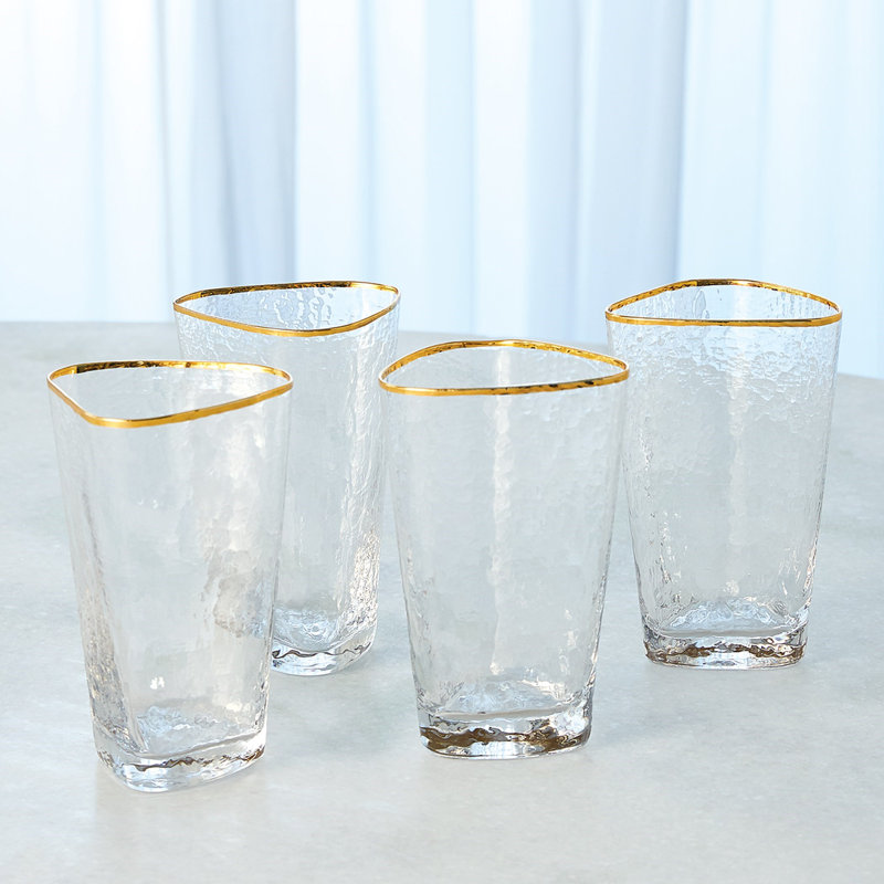 Hammered High Ball Glass-Clear w/Gold Rim
