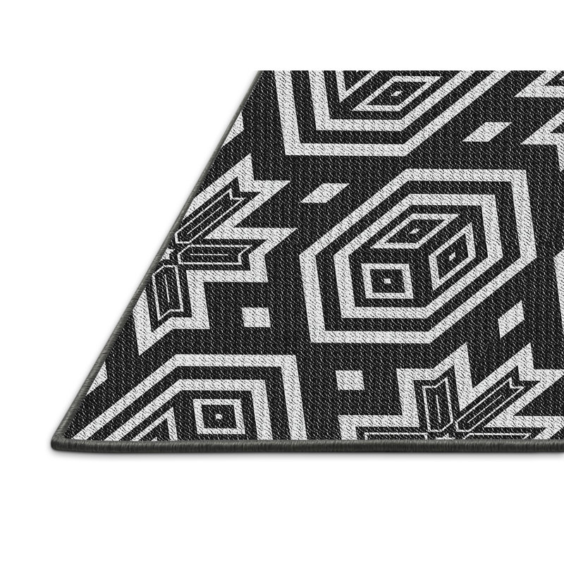 Tapis décoratif géométrique noir port Morris, Rectangle 2 pi x 4 pi