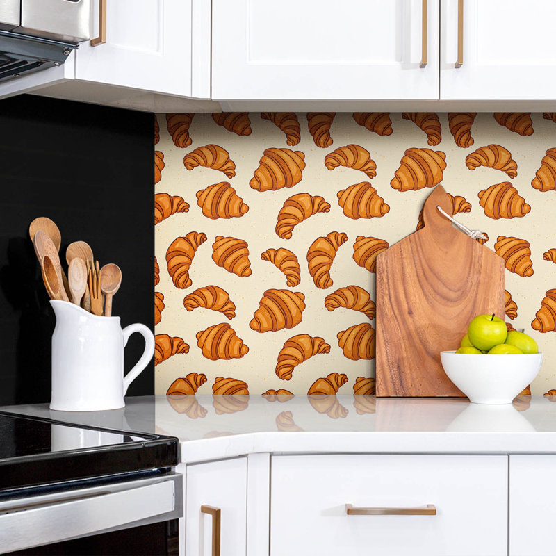 Self Adhesive Vinyl Splashback Wall Panel Sticker Tile Peel Stick 100x50 cm Cartoon croissant