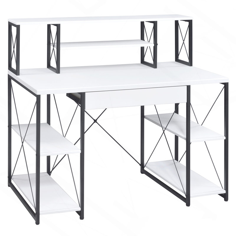 Bureau noir avec tablettes ouvertes et huche