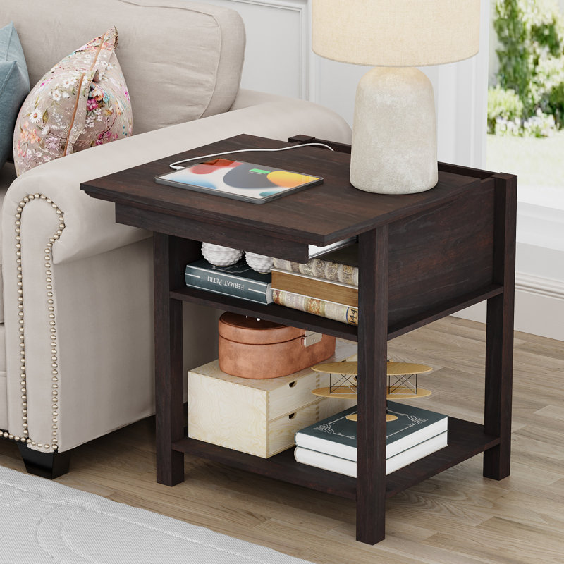 Analiesa End Table With Storage And Charging Station, Brown Top/Brown Base