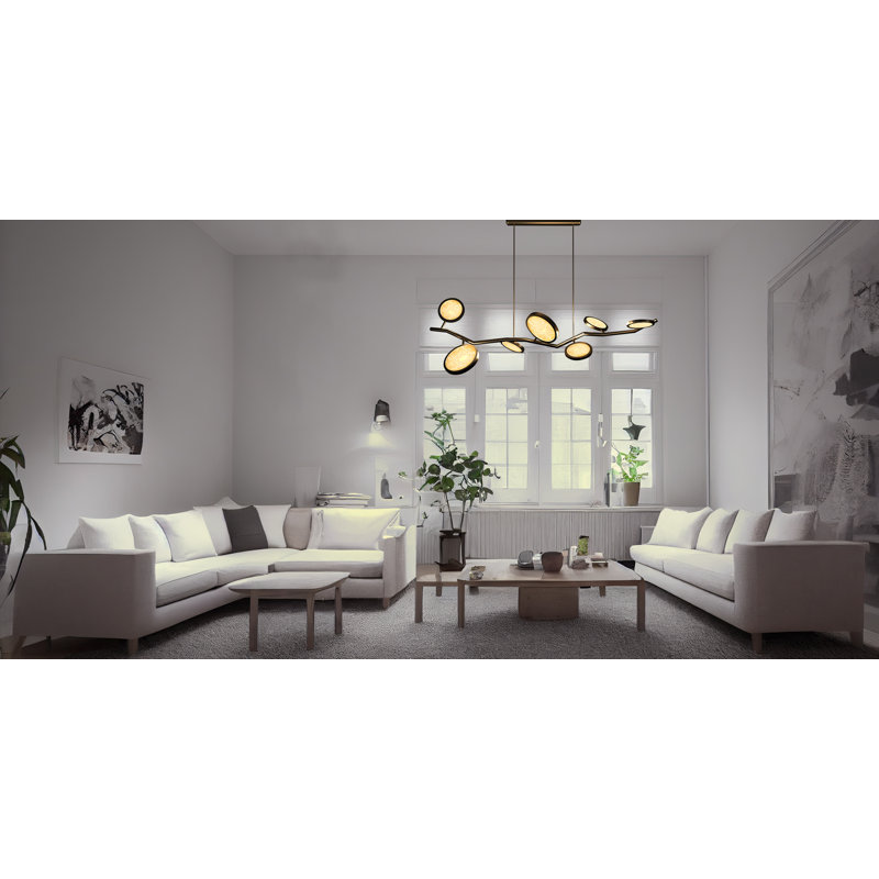 DAINTE 7-Light Island Pendant with Brass Circles and Textured Glass, Luxury Adjustable Ceiling Light for Kitchen Island, Dining Room and Living Room
