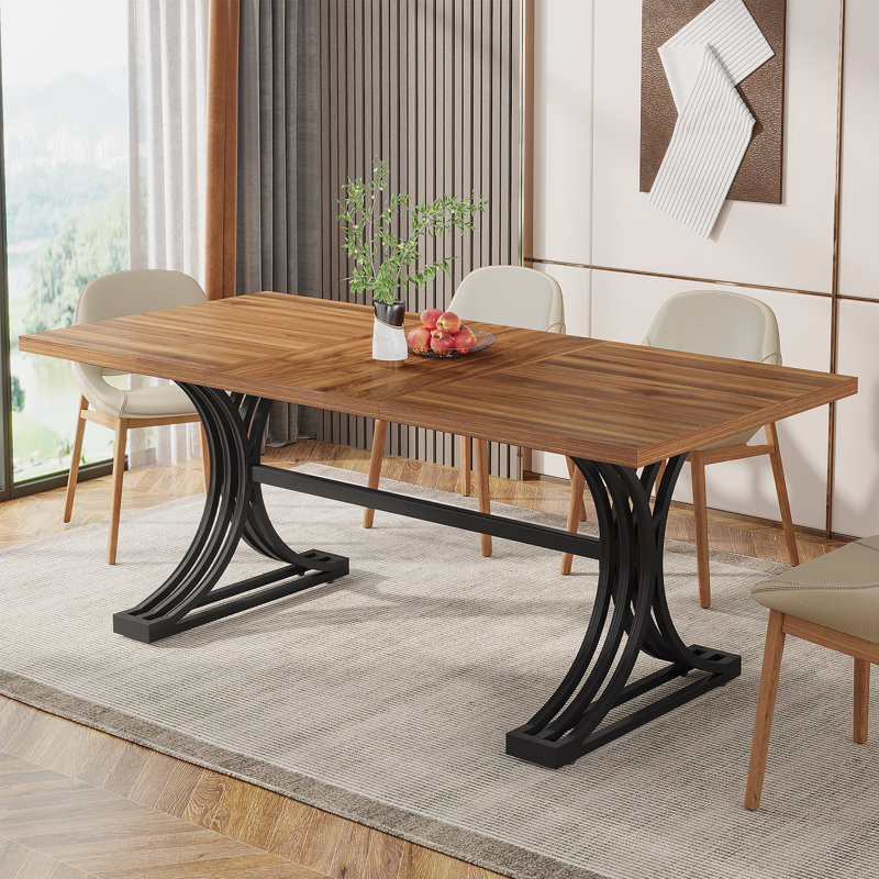 Dining Table, Rectangular, Metal Base, 63 Inch, Black, Rustic Brown