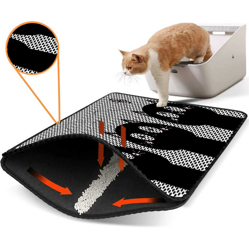 Tapis pour litière de qualité supérieure, 18 po x 24 po | 50% PVC / 50% polyester, lavable à la machine et passer l'aspirateur | Conception durable et facile à nettoyer pour les propriétaires d'animaux de compagnie | Protégez vos planchers des dégâts de la litière