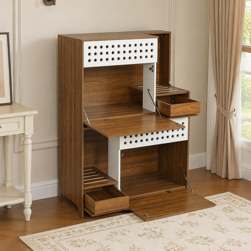 Modern 2-in-1 Cat Furniture with Hidden Litter Box Enclosure and Storage for Two Cats
