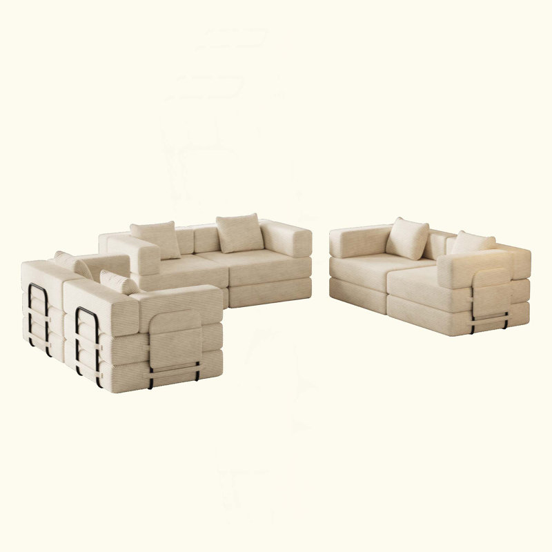 Canapé-lit pliant 6 places, canapé en velours côtelé avec poches et coussins de rangement latéraux, canapé-lit pliant confortable pour le salon, la chambre à coucher et le bureau, canapé moquette.