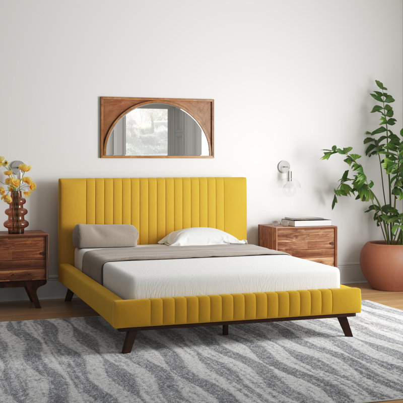Sven Upholstered Platform Bed, Mustard, Queen