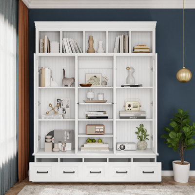 78.7" Hall Tree with Bench & 5 Storage Cubbies, Modern Entryway Organizer with 4 Doors, 5 Drawers & Adjustable Shelves, Freestanding MDF Storage Cabinet for Hallway, Living Room, Bedroom
