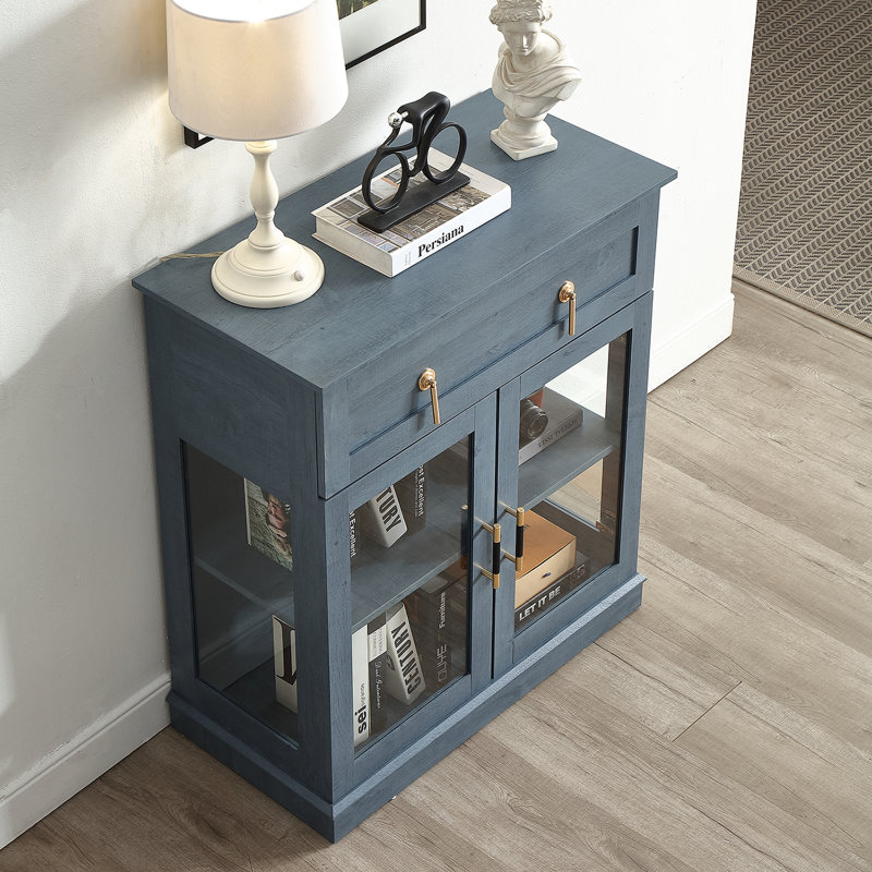 Elegant Small Buffet Cabinet with LED Lights - Space-Saving Small Sideboard with Adjustable Shelf, Glass Doors & Drawer - Modern Kitchen Storage for Coffee, Cups & Essentials