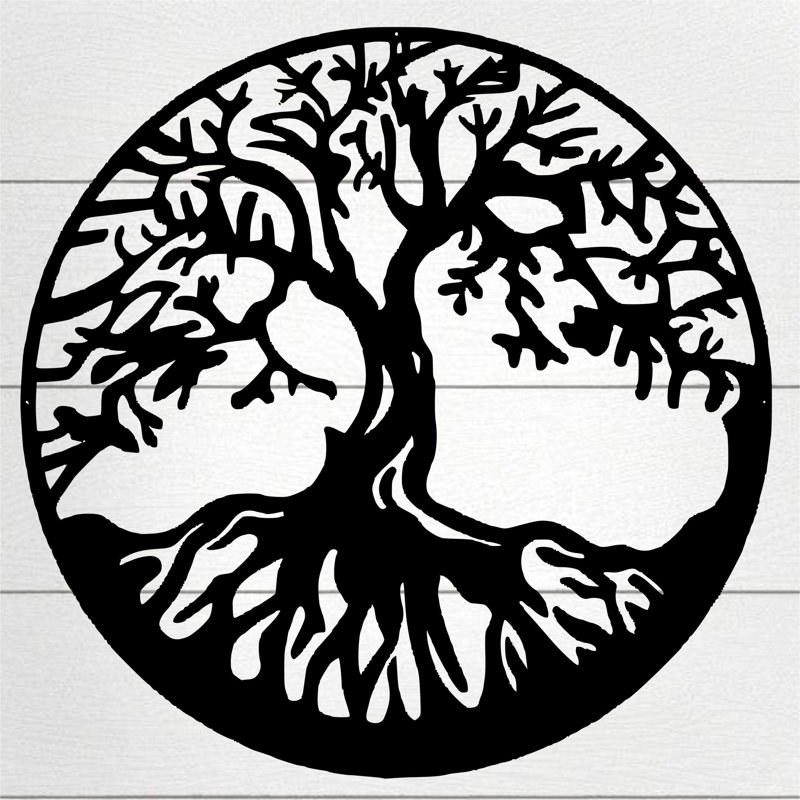 Décoration murale arbre de vie monogramme V, H 30 po x l 30 po x P 0,25 po, Acier inoxydable poli