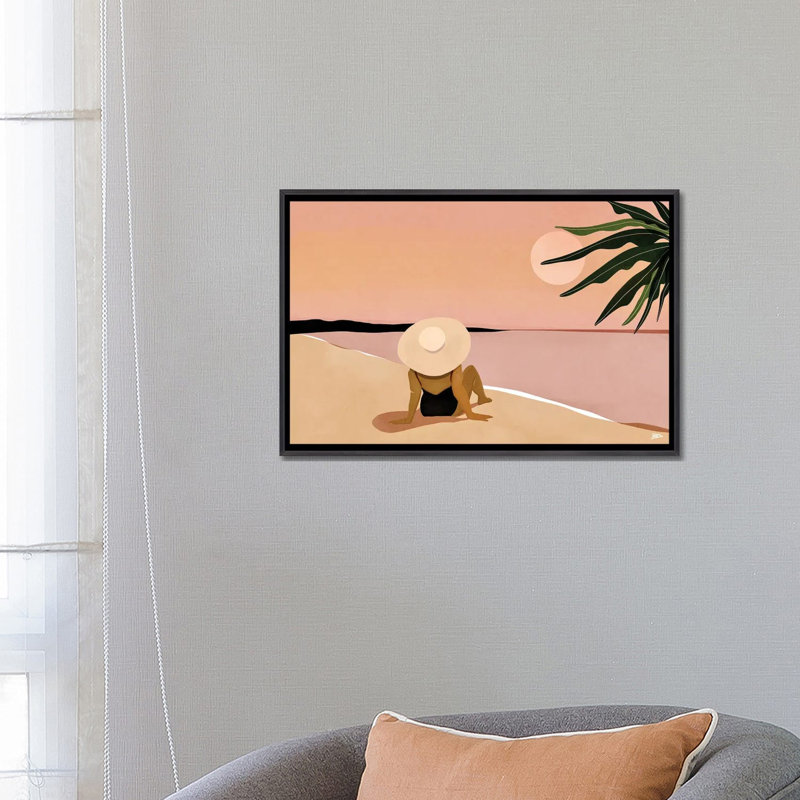 «Beach Gaze» par Bria Nicole - impression d'art graphique, H 18 po x l 26 po x P 1,5 po, Toile avec cadre noir patiné