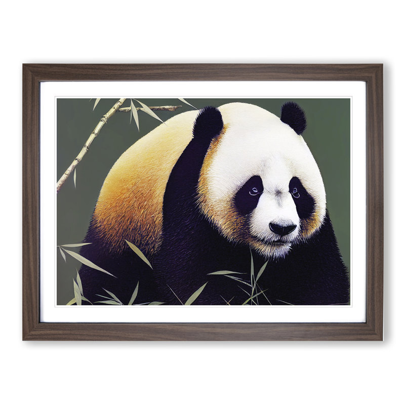 Striking Panda - Single Picture Frame Print, 25cm H x 34cm W x 2cm D, Walnut