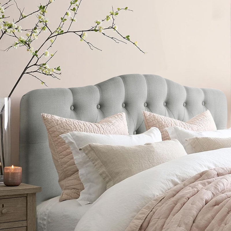 Linen Upholstered Headboard-Modern-Adjustable Height-Button Tufting, Gray, Queen