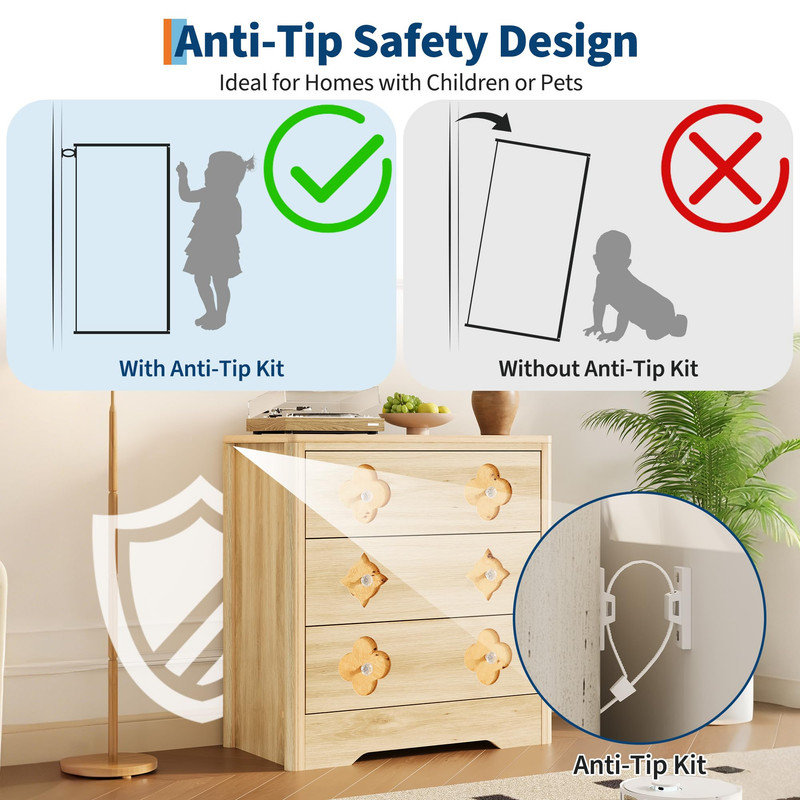 Commode haute 30,4 pouces en chêne - Armoire de rangement en bois à 3 tiroirs pour chambre à coucher, chambre de bébé ou salon