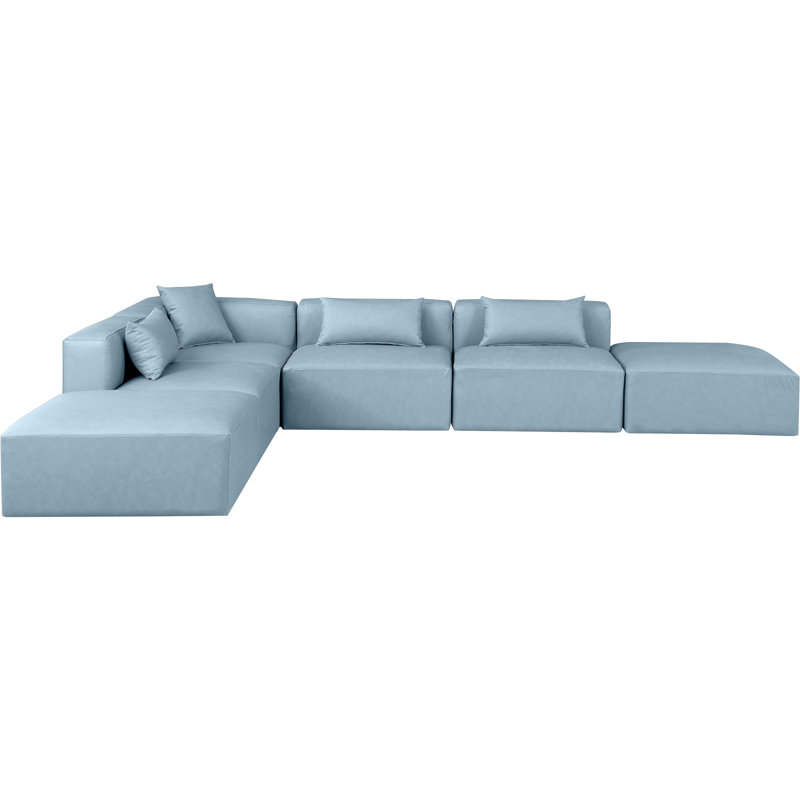Houswerth Upholstered L-Shaped Sectional Reversible, Light Blue Vegan Leather