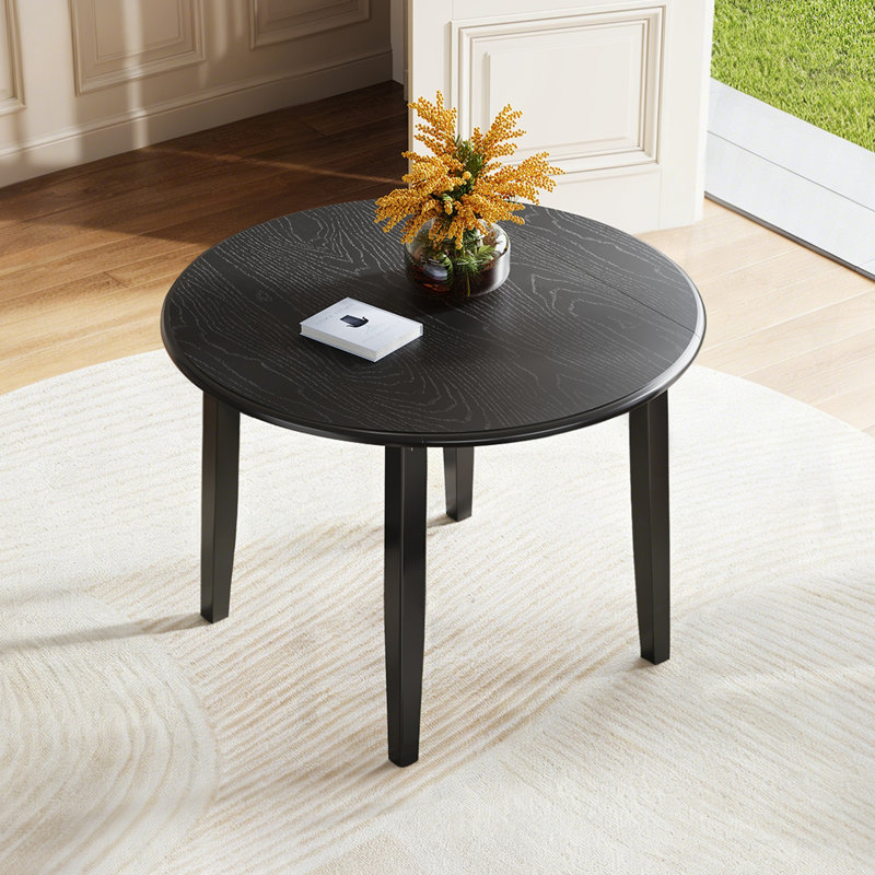 Round Dining Table With 2 Drop Leaf, Black