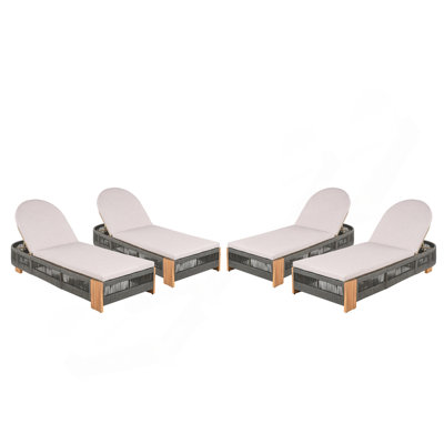 Ensemble de 4 chaises longues d'extérieur réglables en bois d'acacia pour l'extérieur
