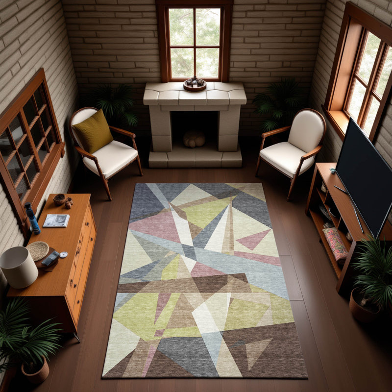 Tapis géométrique Premium Floyd AMF1609 lavable à la machine, Rectangulaire 3 pi x 5 pi