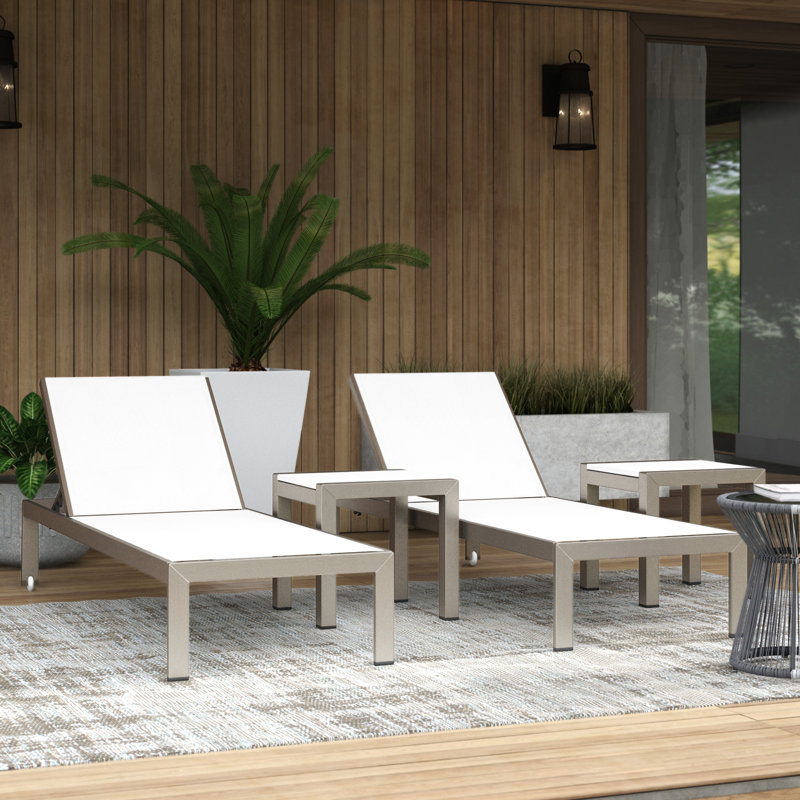 Aynura 76" L Reclining Aluminum Patio Chaise Lounge, White, Gray