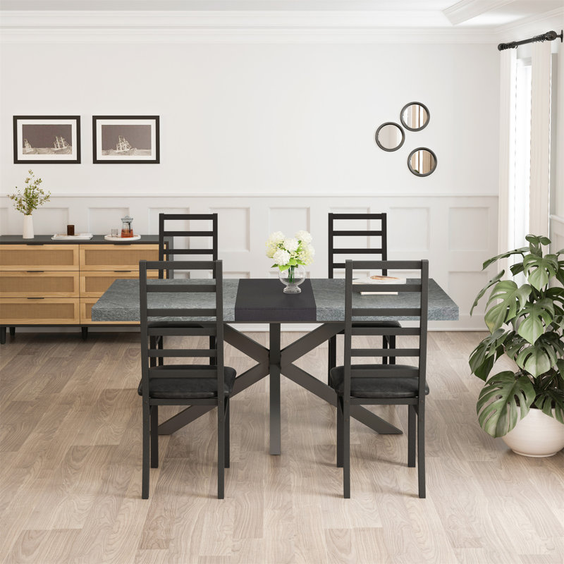 Retro Rectangular Stretch Dining Table, Black/Gray